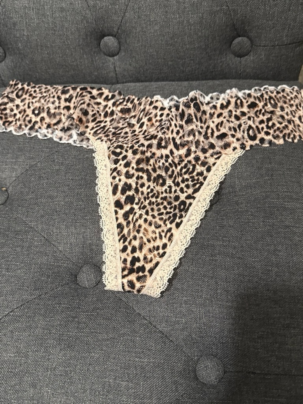Victoria's Secret Leopard-Print Lace Thong in Beige and Black